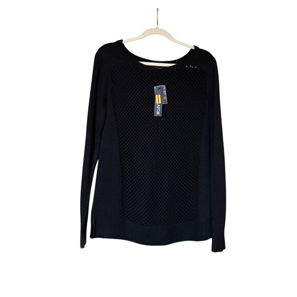 APT 9 Open-Knit Black Sweater Womens Size L Casual Chic Grunge - Picture 1 of 8